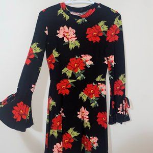 PETITE Topshop Black Floral Vintage-Style Dress.